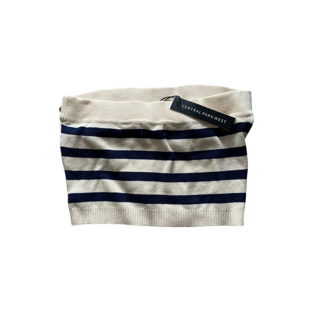 Central Park West Flynn Button Bandeau Striped Knit Tube Top Gold Button size S - Picture 2 of 3